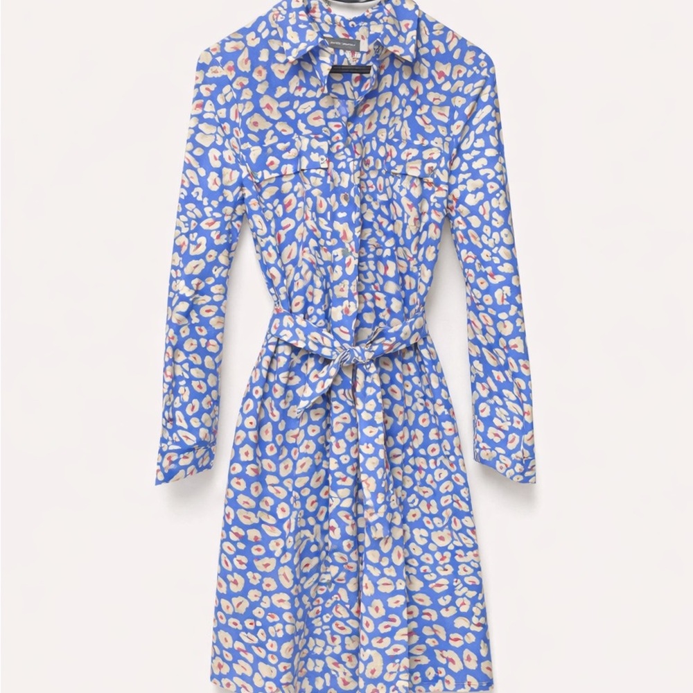 Mint Velvet Blue Leopard Print Shirt Dress | Size 12 | Belted